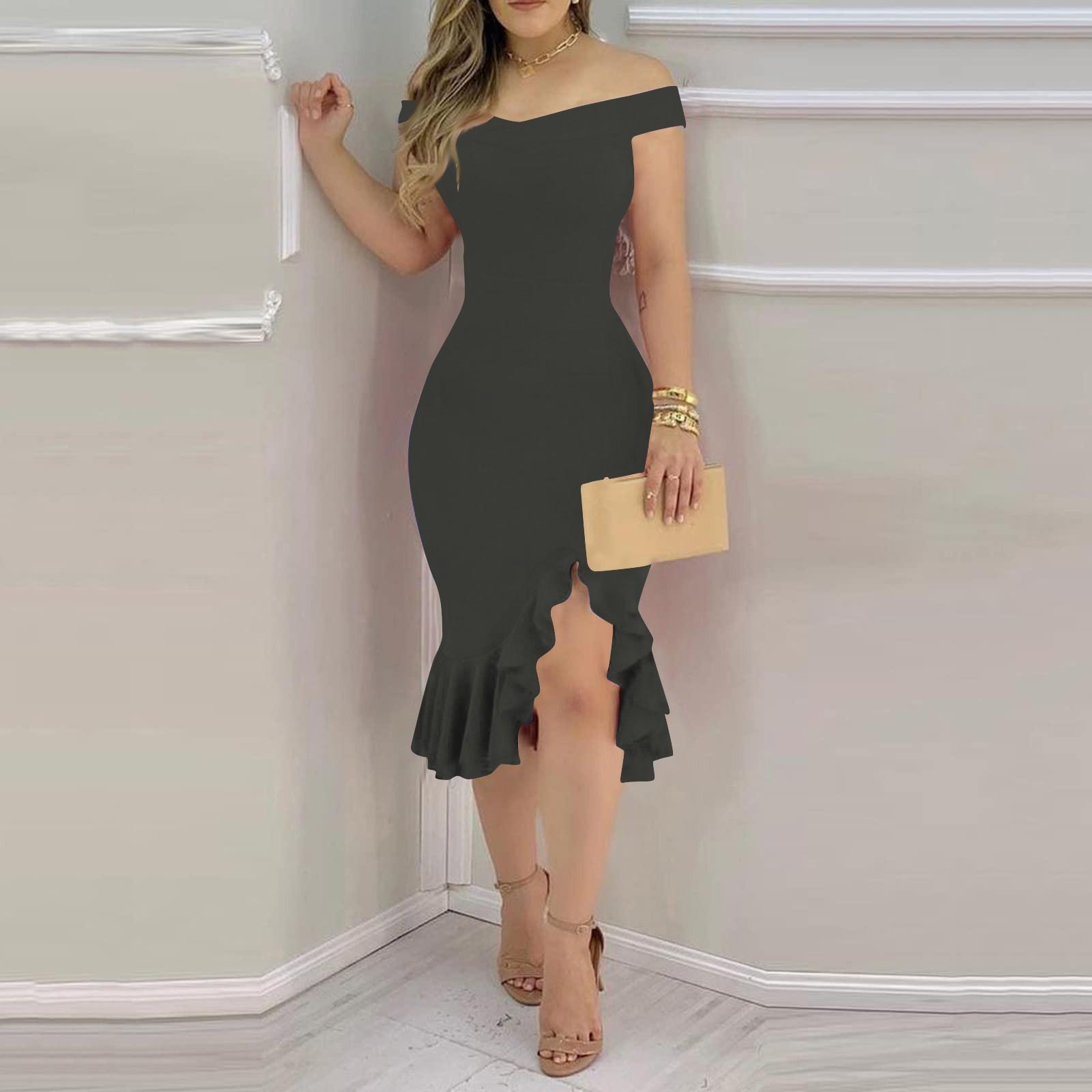 

Модные сексуальные летние платья с открытыми плечами и короткими рукавами и оборками и пайетками для женщин XXL