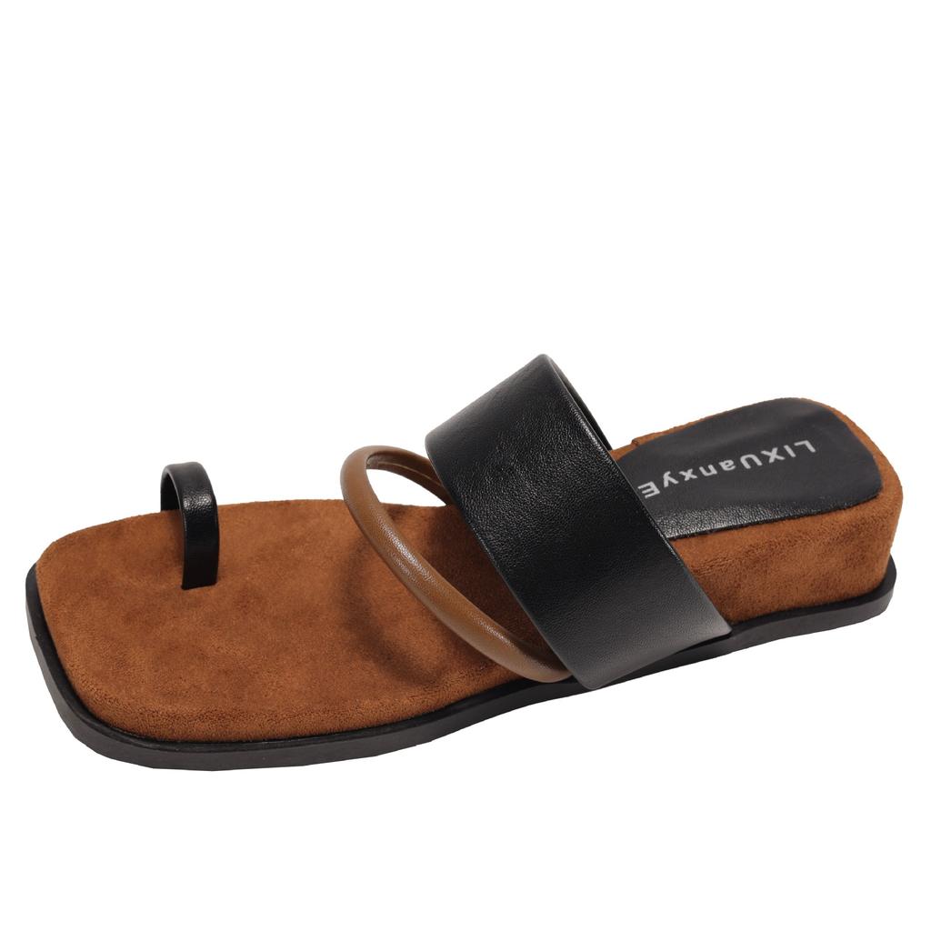 Fashion Temperament Retro French Wedge Heel One-word Slippers Women's Summer Wear 2025 New Versatile Roman Cool Slippers