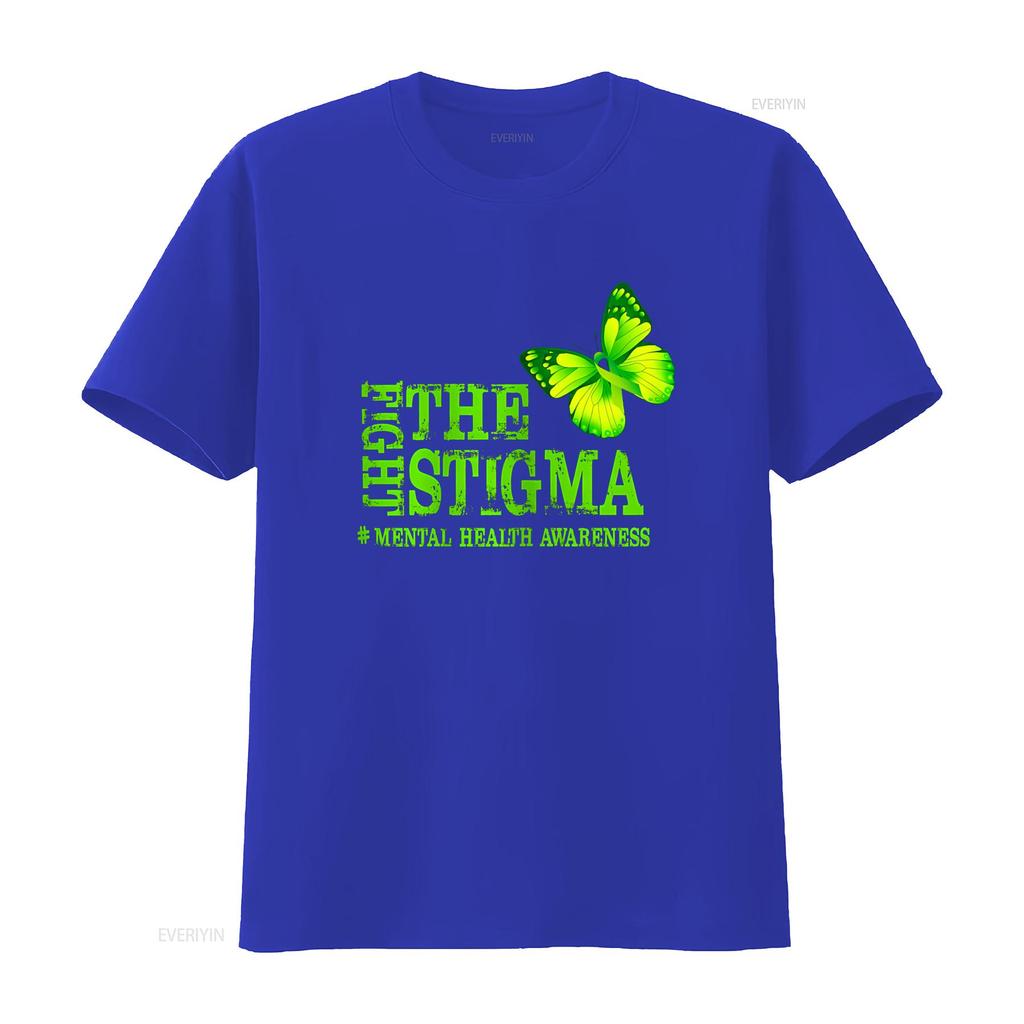 Women s Fight The Stigma T Shirt Mental Health Awareness Month Black vintage Washed homme streetwear Stylish Casual