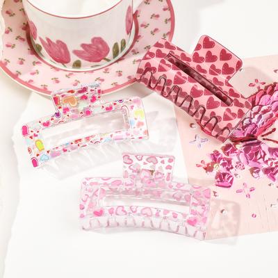 2 Stück Valentinstag Quadratische Krallenclips für Damen Mädchen Rotes Herzmuster Rutschfeste Haarklammern Starker Halt Haarstyling