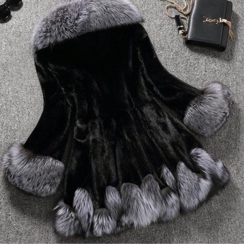 Imitation Fur New Fashion Imitation Mink Imitation Fox Fur Women's Coat Slim Hooded Medium and Long Coat
