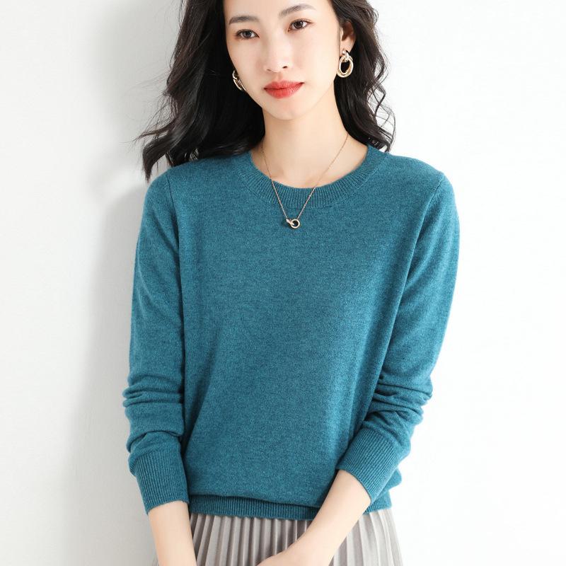 Women's Fashion Casual Solid Color Print Plus Size Autumn Winter Long Sleeve O-Neck Sweaters