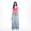 Women's American Retro Light Wash Mid-Rise Ripped Wide Leg Floor-Length Jeans