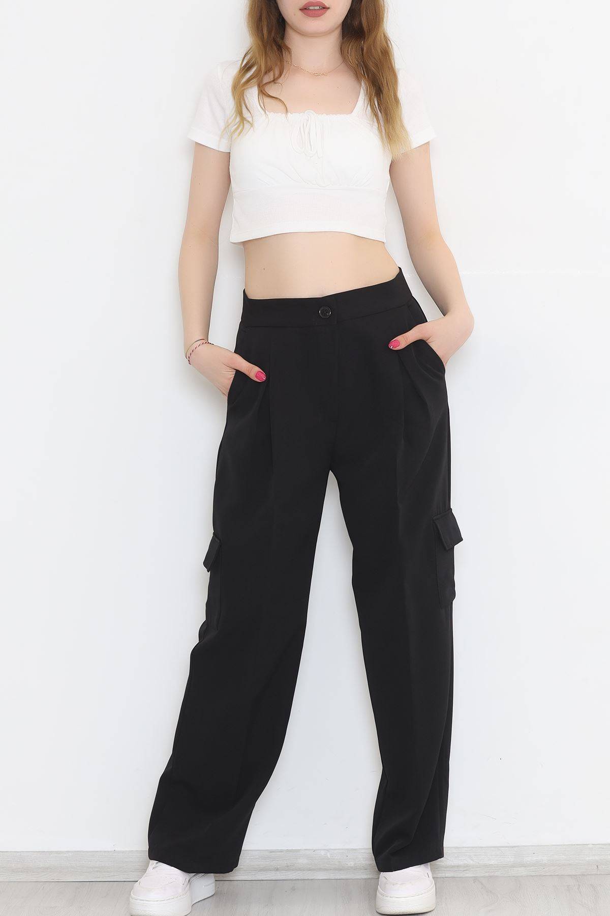 

Тканевые брюки с карманами-карго, черные