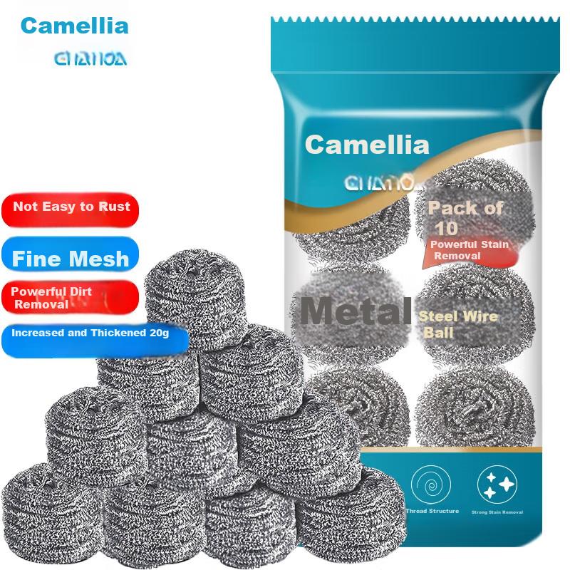 CHAHUA Steel Wool Scrubber, Pack of 10, Pot Cleaning Tool, Stainless Steel Non-Shedding Cleaning Ball, Iron Wire Ball for Washing Dishes And Pots