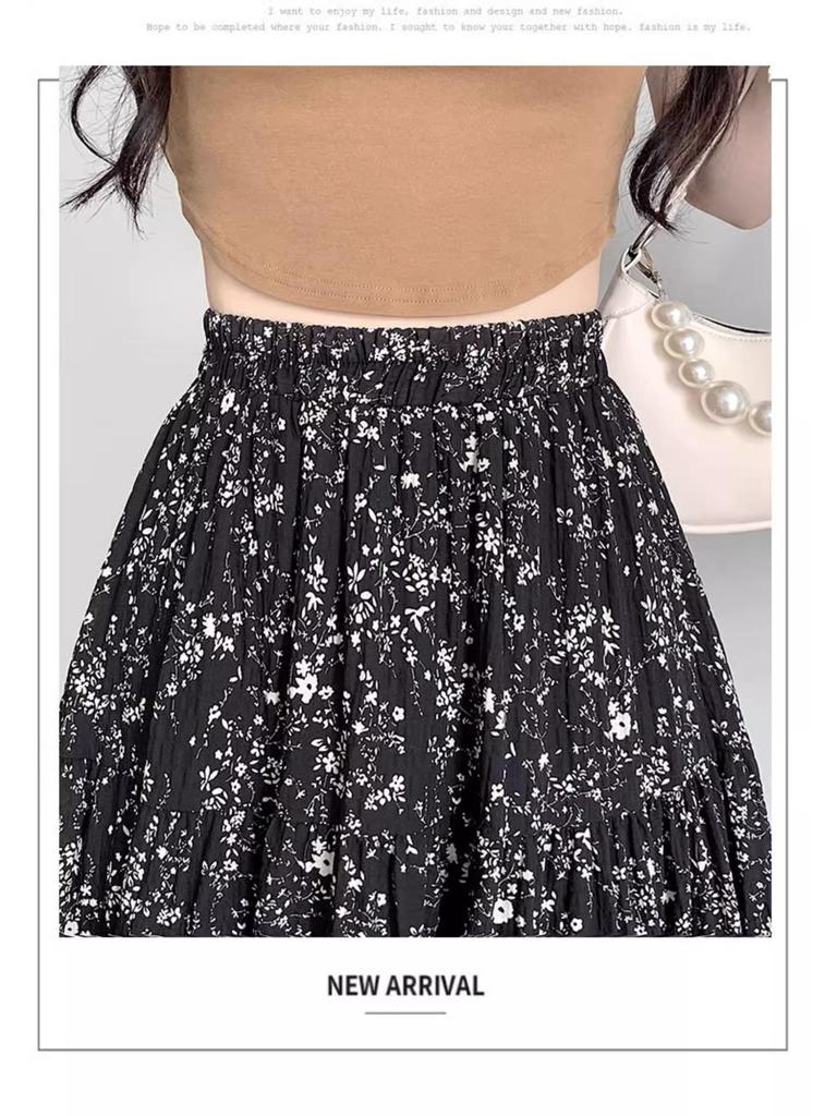 2026 Spring/Summer Floral High-Waisted A-Line Maxi Skirt for Women - Retro, Slimming, Hip-Covering Design