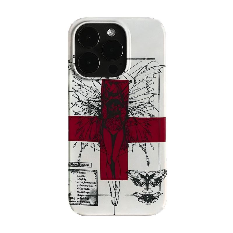 Hot Sale Ins Retro Red Cross Art Phone Case for iPhone 17 AIR 16 15 14 13 12 11 PRO MAX X XS XR 7 8 PLUS Y2K Minimalism Cover iPhone 15 Pro