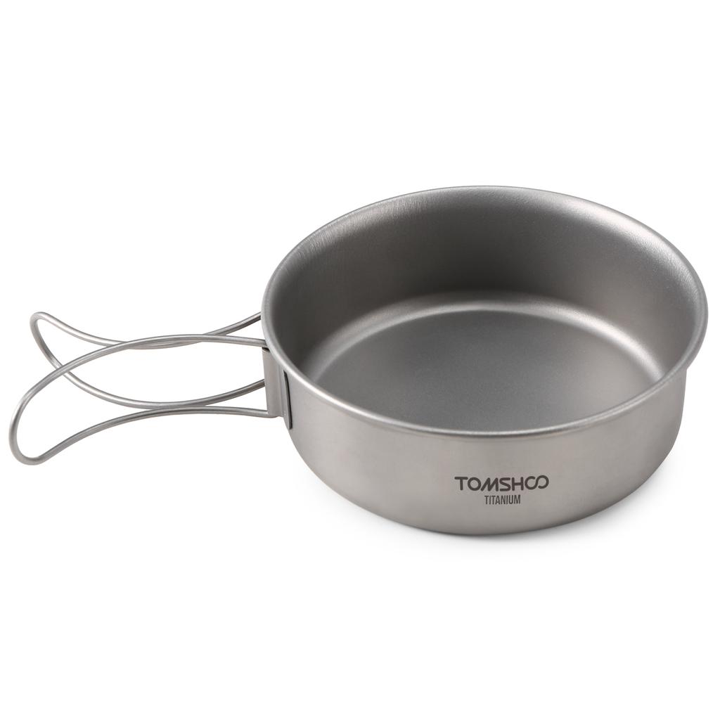 TOMSHOO 3pcs Titanium Bowls Set Ultralight Titanium Dinner Bowl Pan with Foldable Handles for