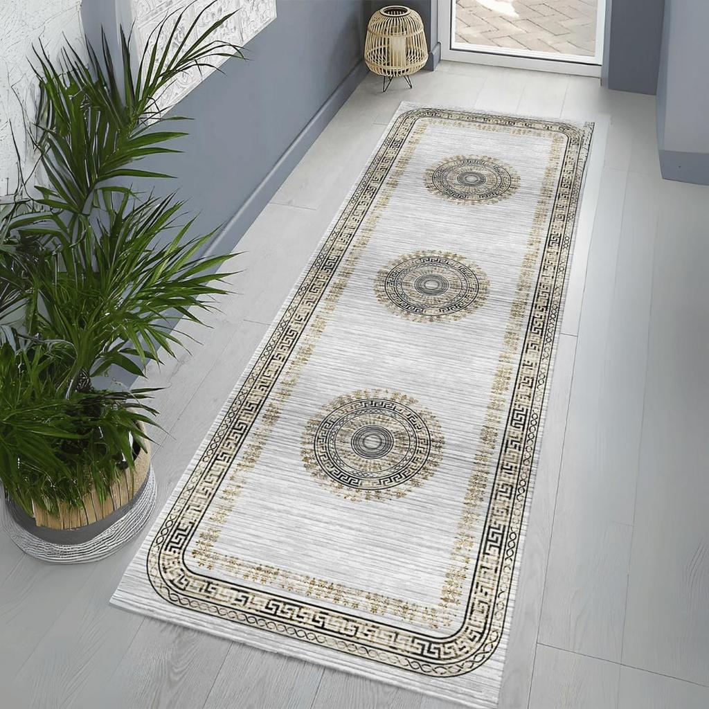 Gelber, klassisch gemusterter Wohnzimmerteppich, waschbarer Teppich, Küchenteppich