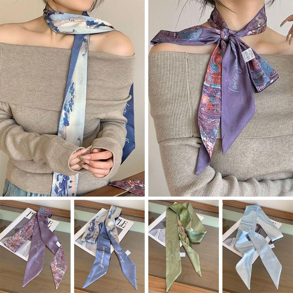 Large Size Long Silk Scarf Korean Hair Band Fashion Silk Scarves  For Women