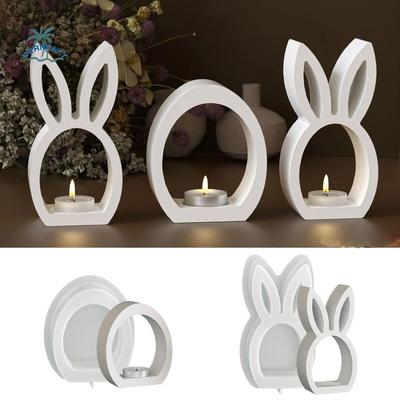 Hollow Easter Rabbit Mold Reusable Handicrafts Egg Silicone Mold DIY Crafts Non-Stick Tea Light Cup Holder Party Decor