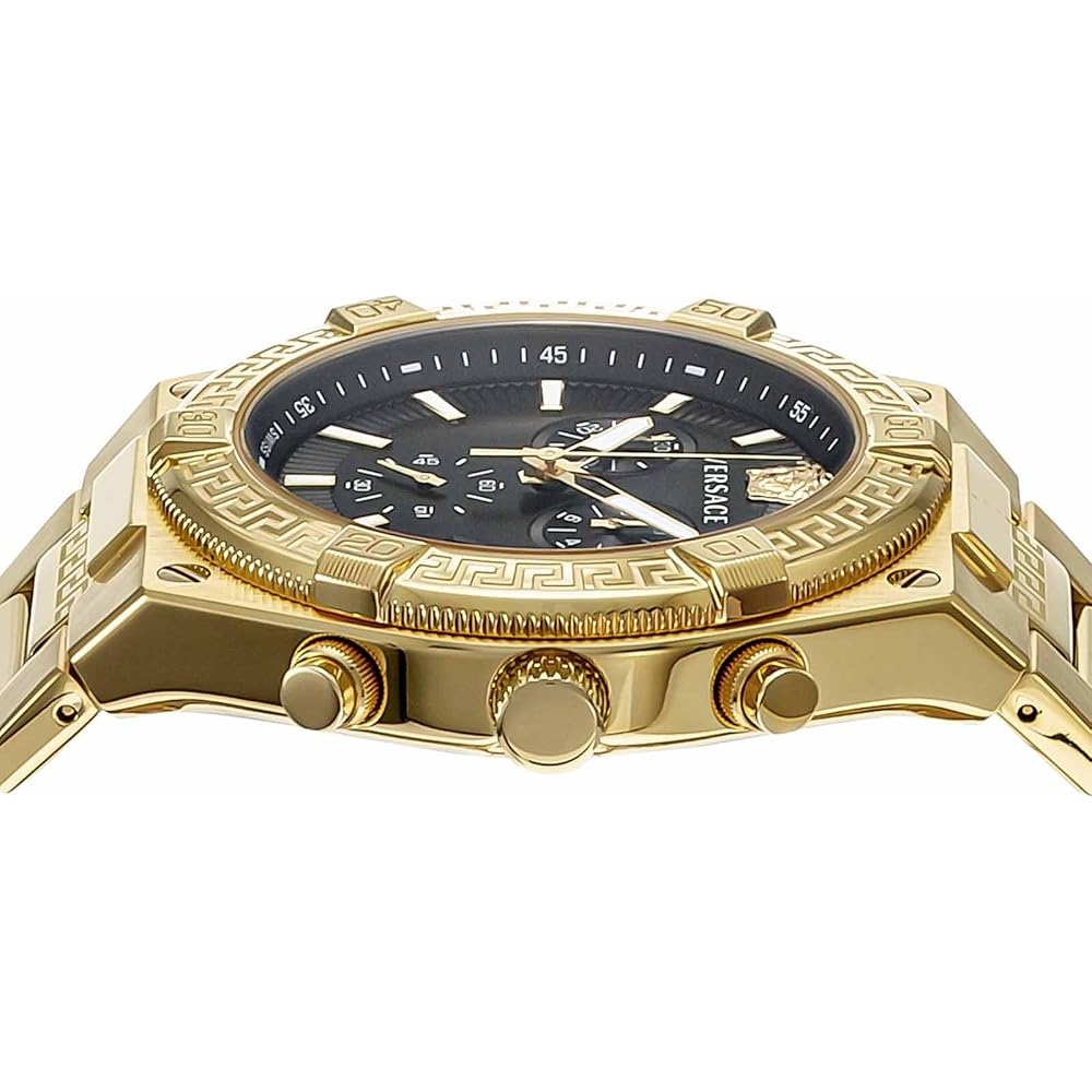 Versace Men's Sporty Greca Watch Black Dial Stainless Steel Sapphire Glass Quartz VESO00922 Gold