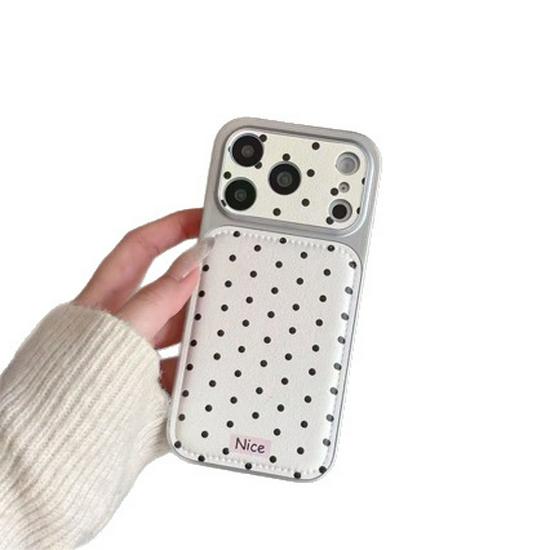 Ins Korean Style Polka Dot Apple 16/17 ProMax Airbag Leather Texture Phone Case, IP15 Large Hole, New Style for 14