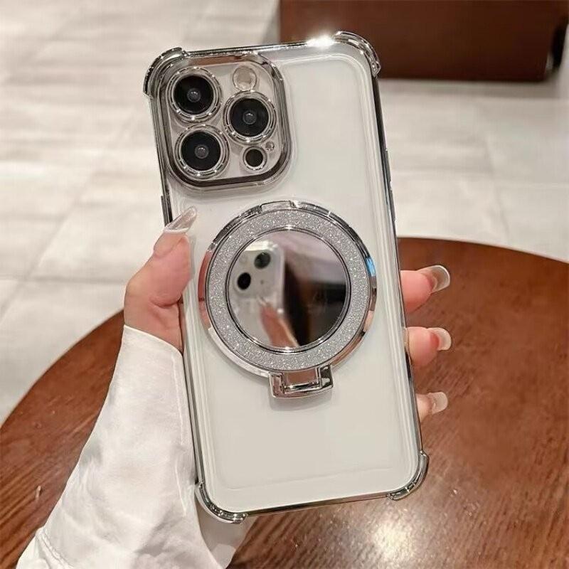 Luxury Transparent Electroplated Magnetic Stand Shockproof Phone Case For iPhone 15 14 11 13 Pro Max 12 Mini XS X XR 8 7 Plus SE