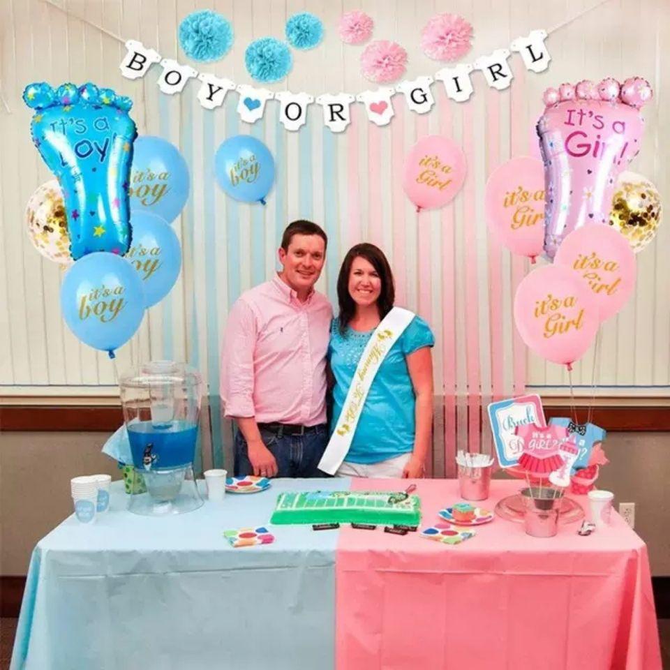 Boy Or Girl Paper Flower Ball Flag Sex Reveal Balloon Set, Baby Shower Baby Decoration Reveal