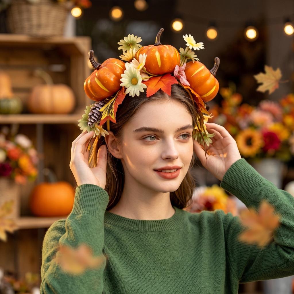 Halloween Pumpkin Maple Leaf Headband Party Headpiece for Women Photo Props