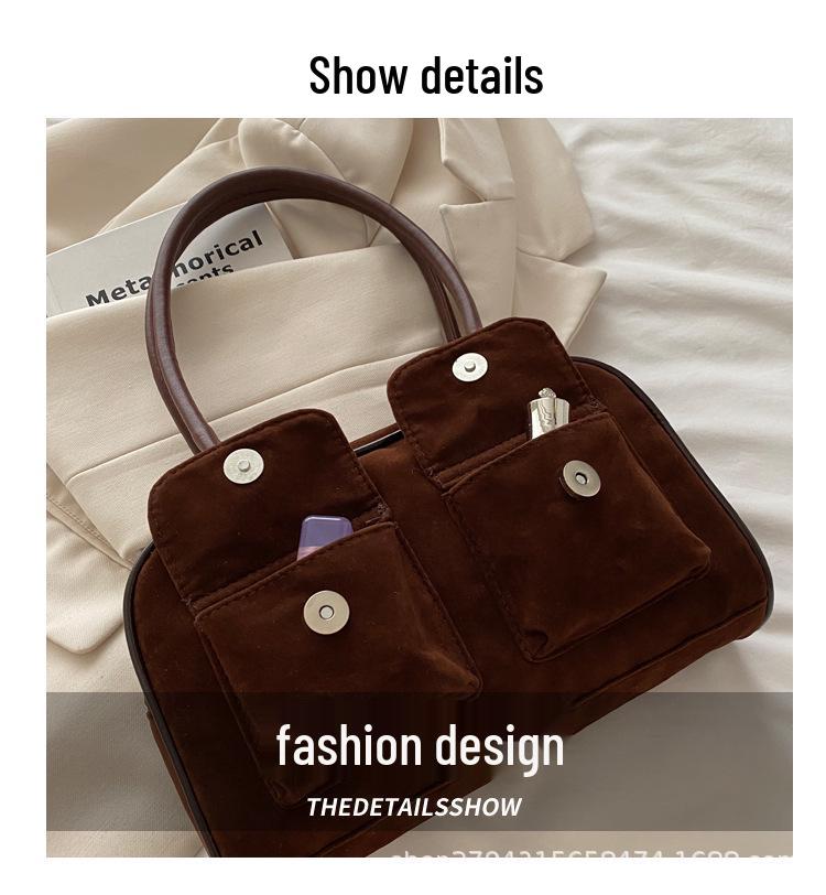 2025 Autumn/Winter Retro Suede Small Square Bag – Niche Design, Handheld & Underarm Style