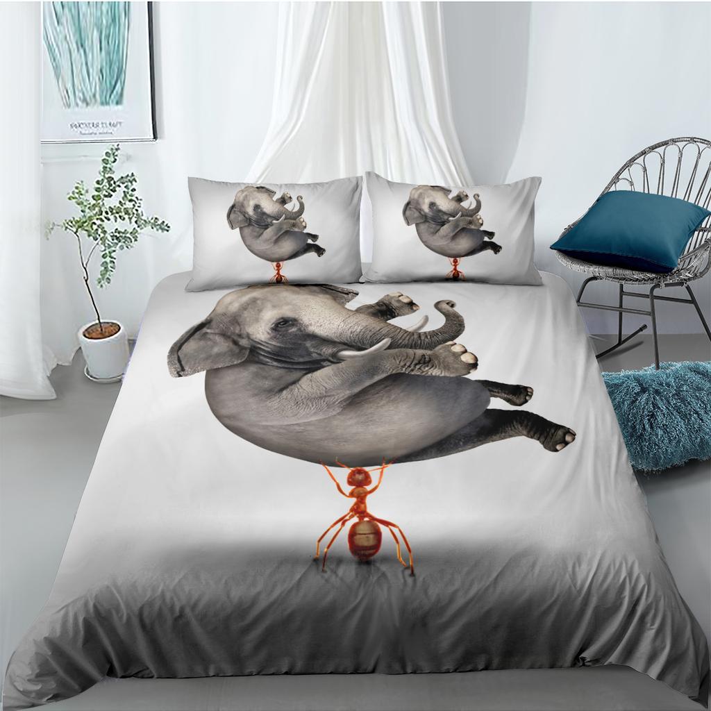 Elephant Duvet Cover King Queen Size Creative Animal Pattern Bedding Set For Kids Teens Adult Lovely Wildlife 2/3pcs Quilt Cover