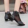Fashion Women's High Heels 2024 New Open Toe Sexy Outdoor Matching Hollow Breathable Design Summer Fashion Mesh Zipper Women's Boots