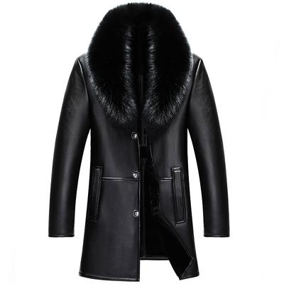 Winter Middle-aged and Elderly Men's Fur Fox Fur Collar Men's Fur All-in-one Mid-length Velvet Thickened Coat