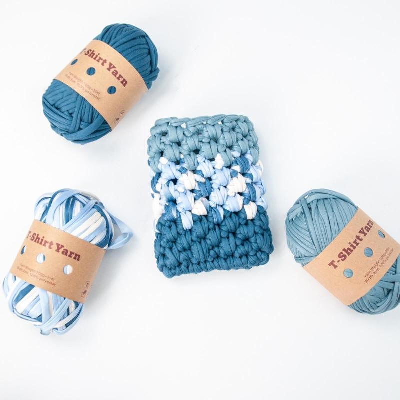 6PC T-Shirt Yarn Elastic Fabric Crochet Cloth Yarn for DIY Knitting, Spaghetti Yarn Thick Knitting Yarn for Hand DIY Bag