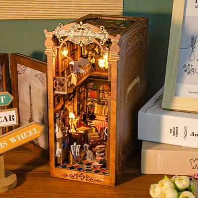 DIY Book Nook Kit Wooden Mini Doll House 3D Puzzle Model Building Bookshelf Insert Retro Booknook Decor For Gifts Bookshop Serie