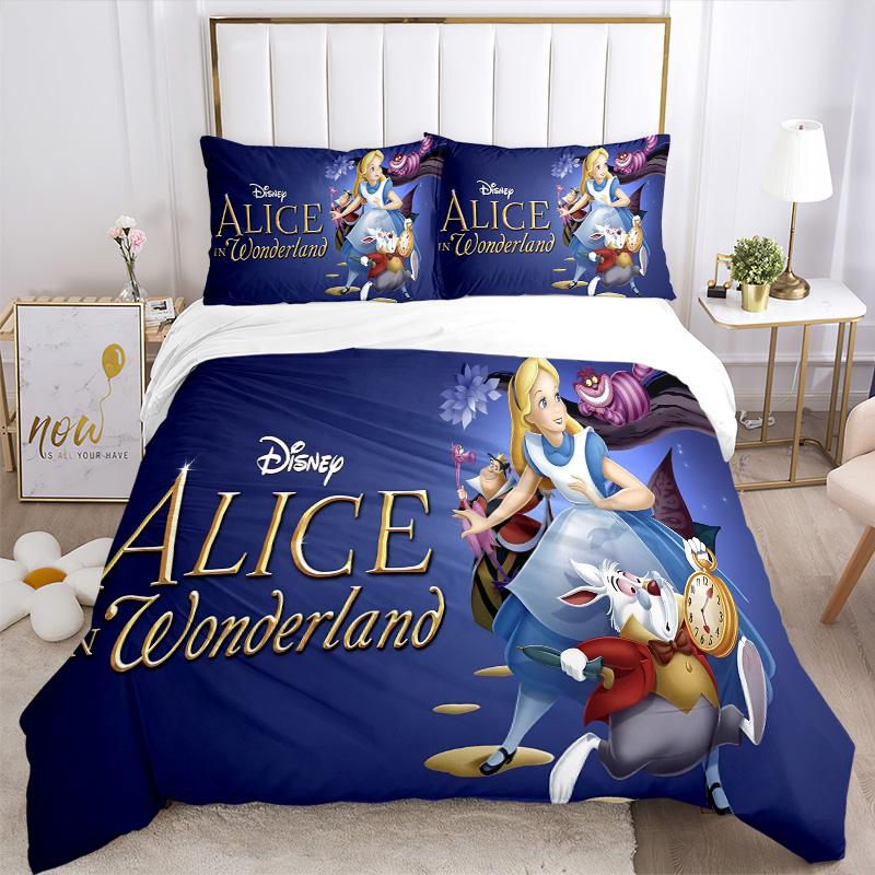 Alice im Wunderland Druck 3-teiliges Bettwäsche-Set Bettbezug mit 2 Kissenbezügen Zuhause Geburtstagsgeschenk