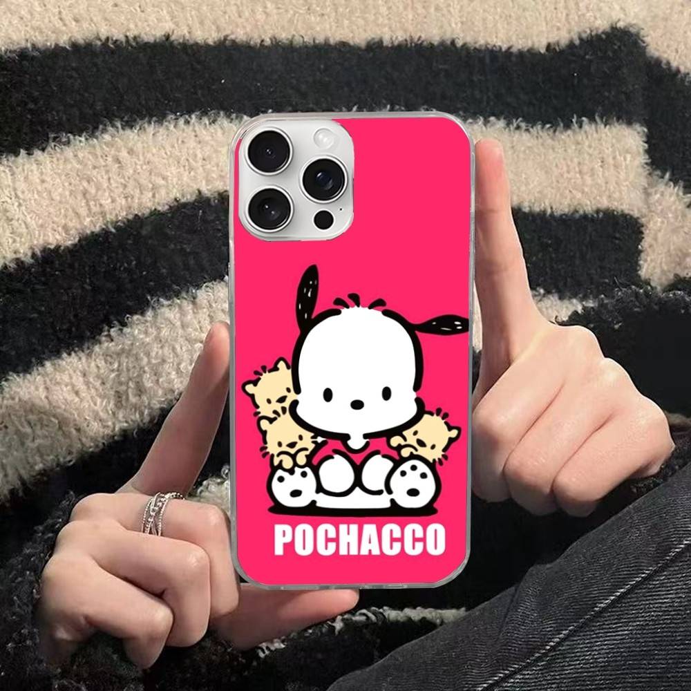 Cute P-Pochacco Phone Case For iPhone 16 15 11 12 13 14 17 Pro Max Plus Silvery Satin Cover Funda