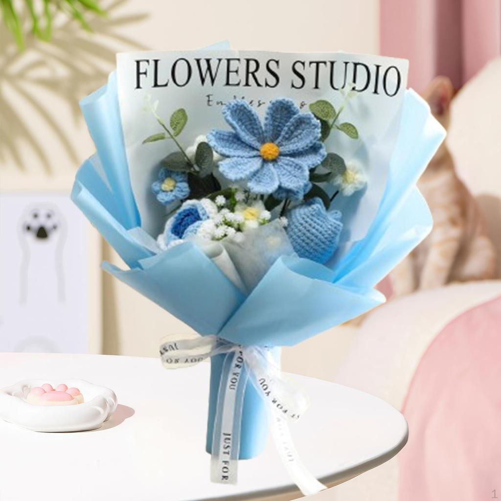 Ramo de Ganchillo Tejido Artificial Flores Gesang Decorativo Completo Regalo Día de la Madre