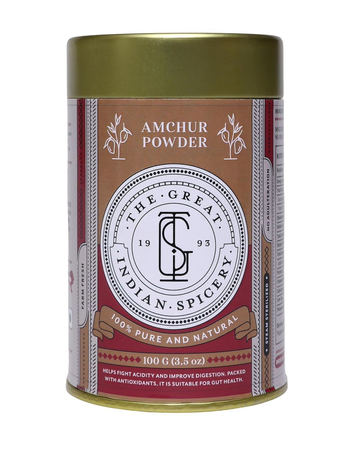 

The Great Indian Spicery | Amchur Powder - 100gm Tin | 100% Pure & Natural, Farm Fresh, Non-Adulterated, Antioxidant-Rich