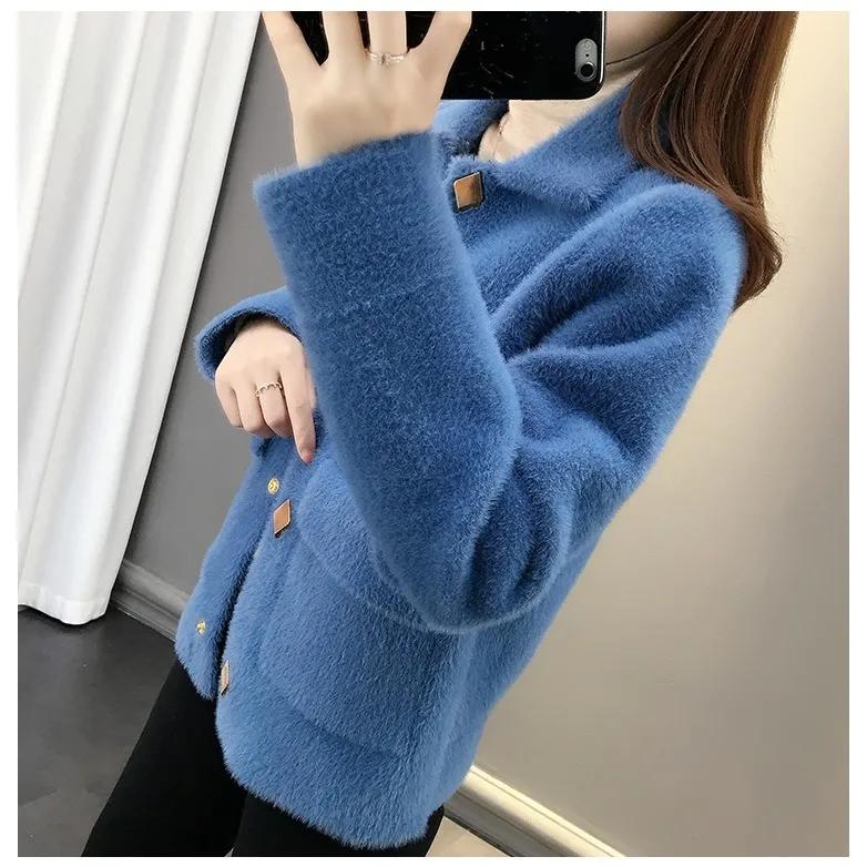 Women's Autumn and Winter Temperament Simple Short Jacket Loose Knit Cardigan Sweater for Women