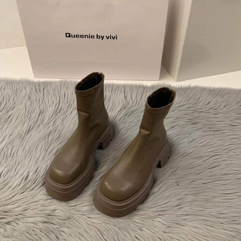 South Korea's original thick-soled white square-headed Martin boots women's shoes 2025 new summer thin spring autumn and winter short boots