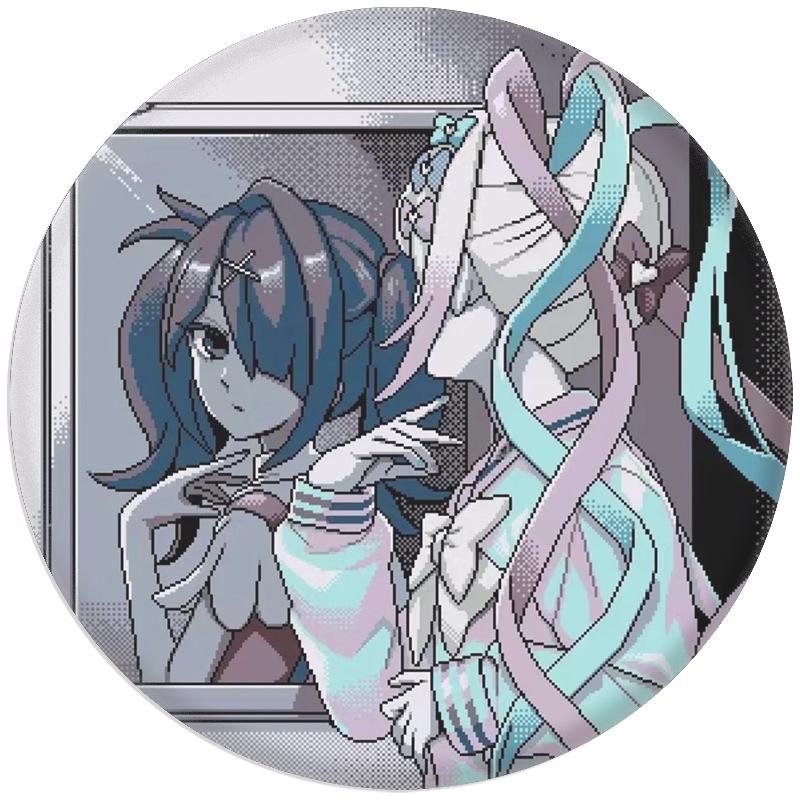 Streamer Girl Badge Mirror Keychain - Chōten-chan Fan Art Merchandise (Valley Goods) Badge