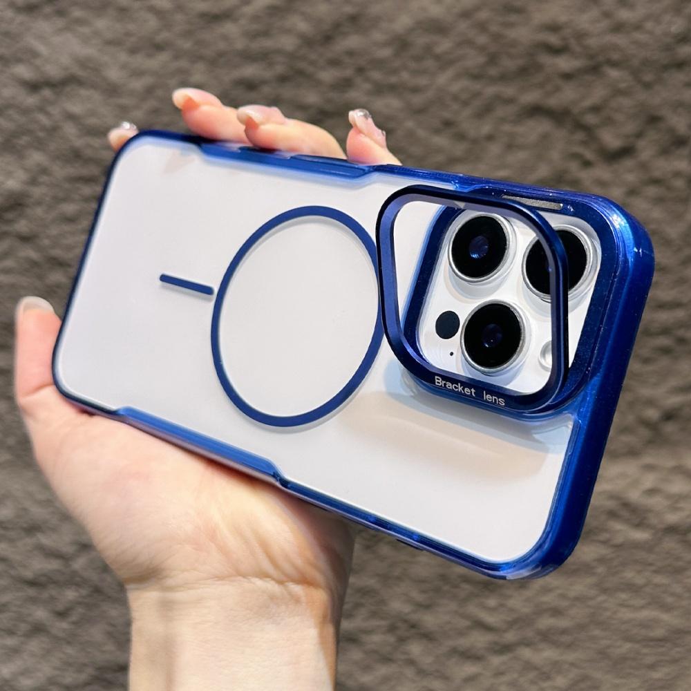 Magnetic Clear Armor Case For iPhone 11 12 13 14 15 16 Pro Max Plus Fold Lens Stand Holder Acrylic Hybrid Bumper Shockproof Cove