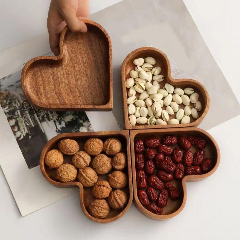 Heart-shaped Wooden Tray Heart-shaped Wooden Snack Tray Set for Dining Table Multi-purpose Serving Trays for Stackable Nut Fruit