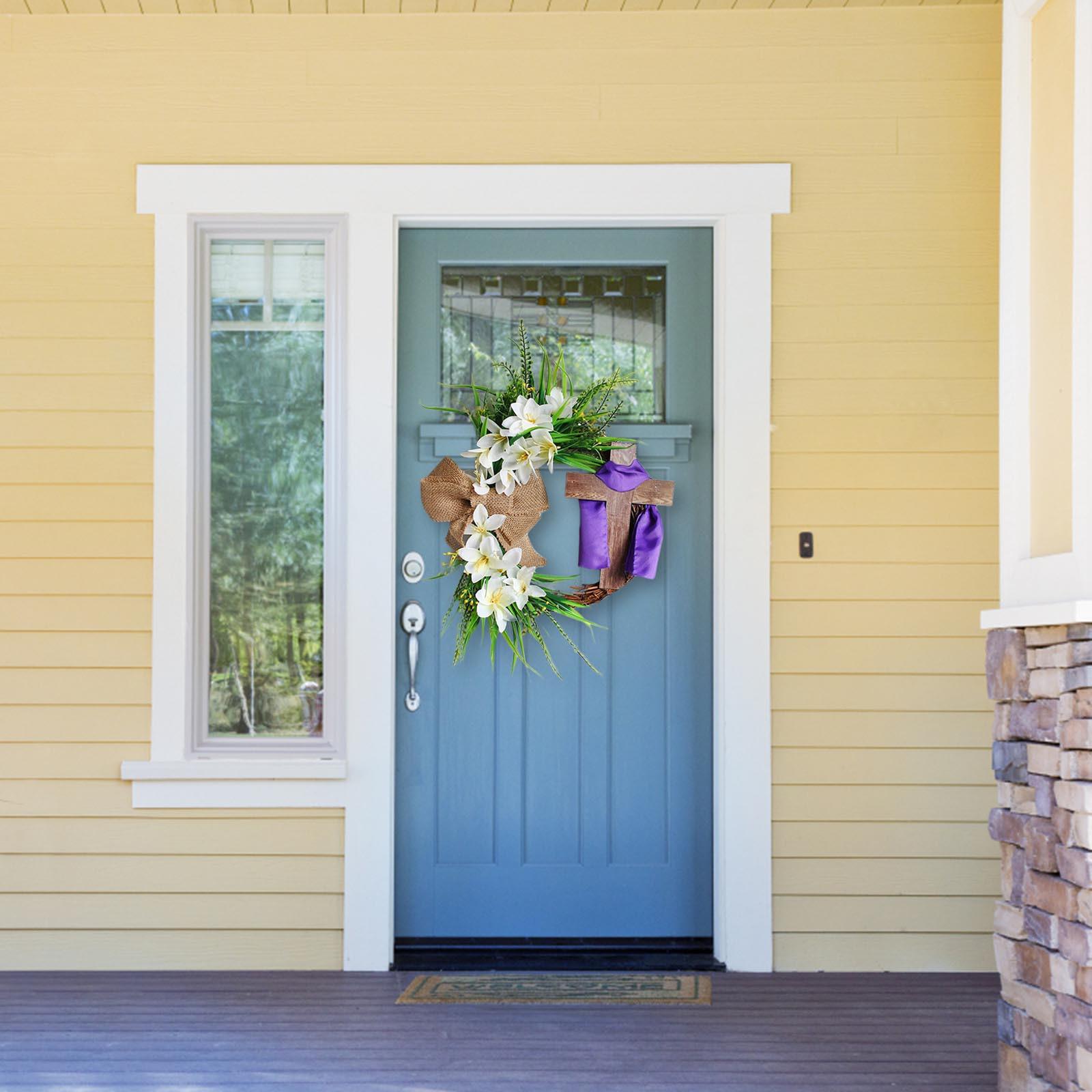 

Пасхальный венок с крестом Пасхальный венок из виноградной лозы с бантом Пасхальные украшения Пасхальный декор One Size фиолетовый