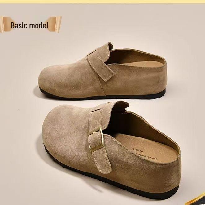 Women's Khaki Closed-Toe Thick-Soled Birkenstock Slippers - Height-Boosting, Ideal for Spring & Autumn