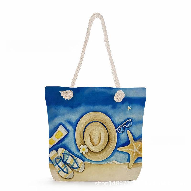 Multifunctional  Beach shells Printed Thick Rope Shoulder Beach Bag 7575