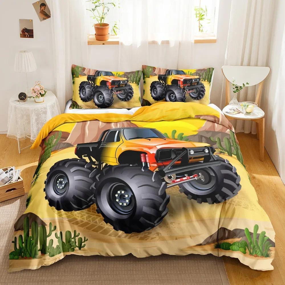 Truck Duvet Cover Set Blue Equipment Trucks Duvet Cover Full Boys Gifts Bedding Set Polyester Comforter Cover Kids Cartoon Car