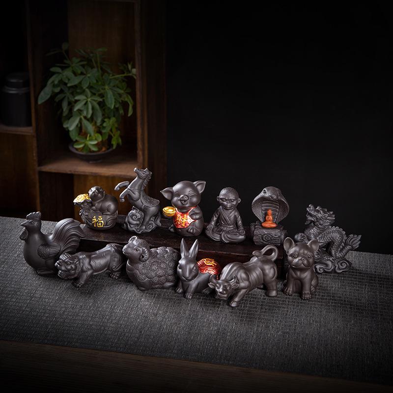 Purple Clay Zodiac Animal Horse Tea Pet Ornament – Cute, Creative Tea Table Dragon Mascot Decoration