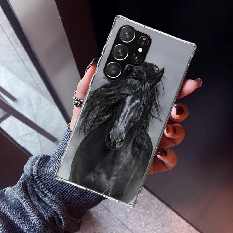 

Animal Black Horse Phone Case For Samsung Galaxy S25 S24 S23 Ultra S22 Plus S21 S20 FE S10 + Soft TPU Back Cover Funda S24 S23 S Samsung S23