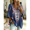 Plus Size Dame V-hals Flagermusærme T-shirt Boheme Etnisk Print Løs Top Sommer Komfortabel Åndbar Daglig Pendling Afslappet Slankende Stil