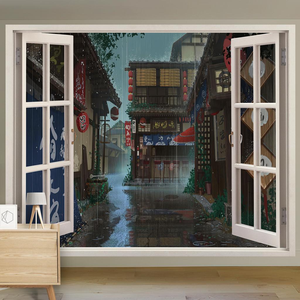 Scenic Landscape Hanging Cloth Natural Woods Beach Simulation Window Decoration Room Background Cloth Wall Painting Cloth
