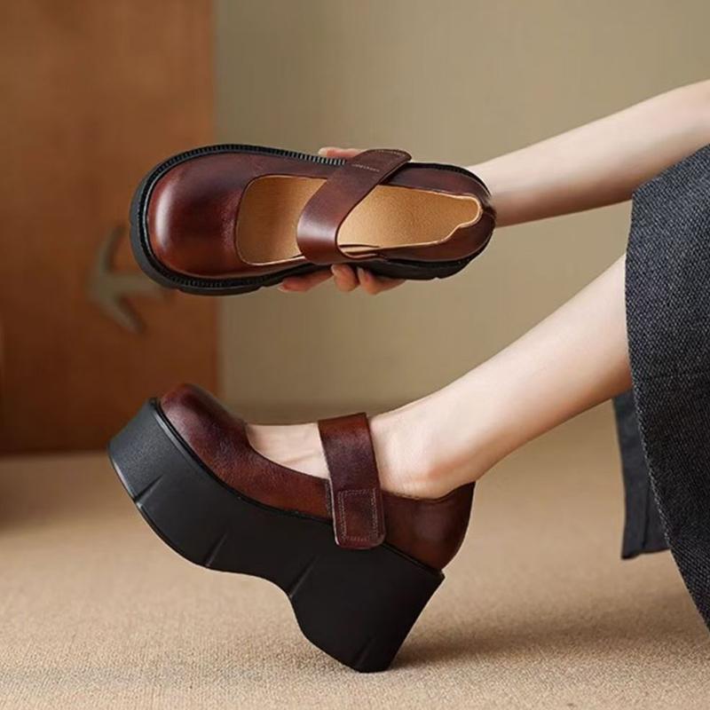 Fashion Wedges Shoes for Women 2025 Autumn New Chunky Heel Platform Mary Jane Shoes Simple and Stylish Women's Pumps Zapatos De Mujer
