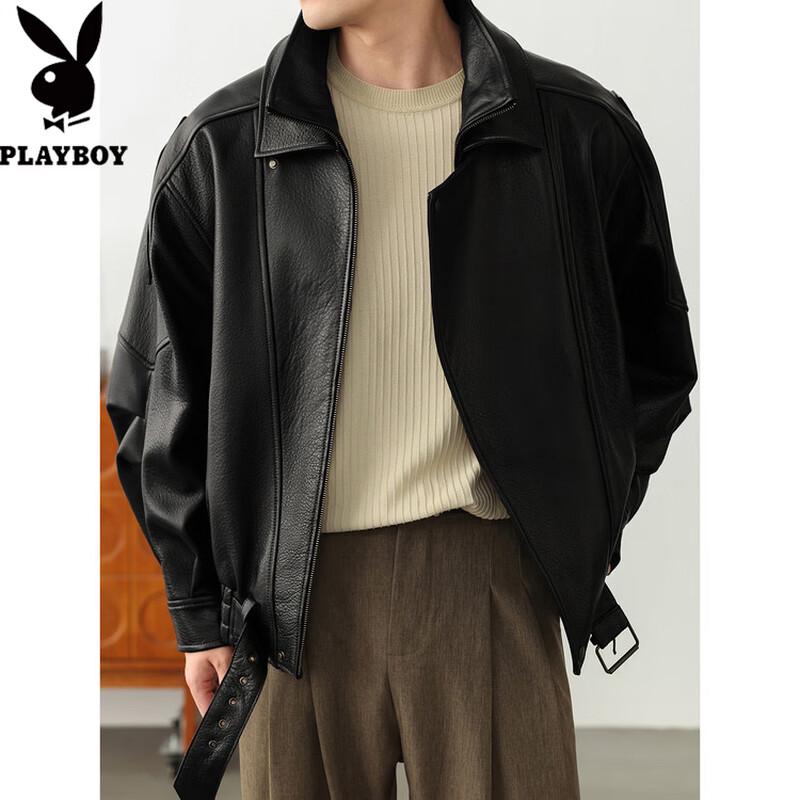 PLAYBOY Men's Genuine Sheepskin Biker Leather Jacket