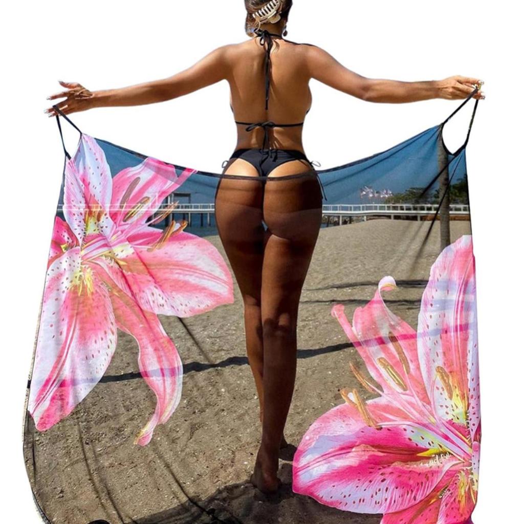 Women's Floral Print Cape and Bikini Beach Dress - Versatile Wear Options