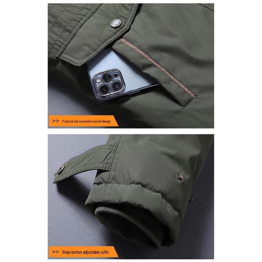 Pánská zimní bunda střední délky extra silná - Vatovaná bavlnou, Sametová podšívka, Teplá, Odolná proti chladu, Větruodolná a Vodotěsná.