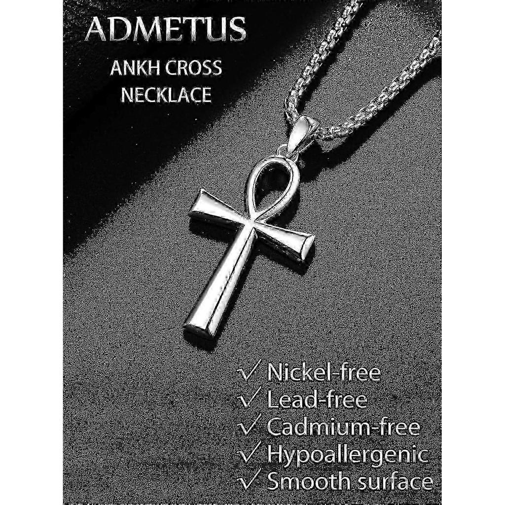 Silver 925 Coptic Egyptian Ankh Pendant Protection Jewelry for Men with Rolo Chain - Unique Gift