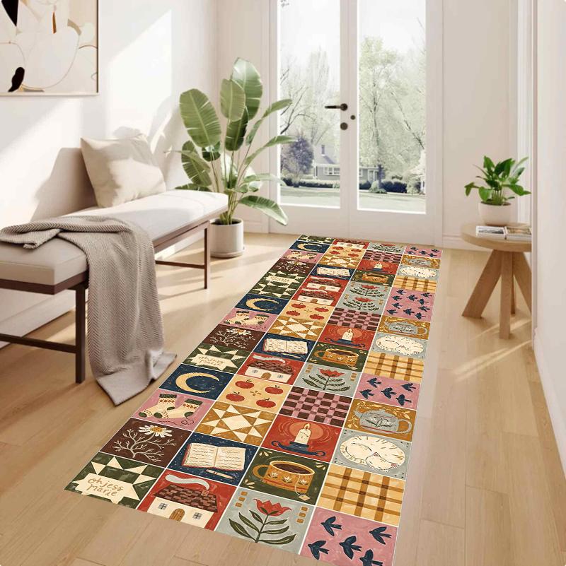 

Autumn Harvest Patchwork Runner Rug Pumpkin Mushroom Floral Print NonSlip Carpet for Hallway Bedroom Rustic Home Decor 40X60CM