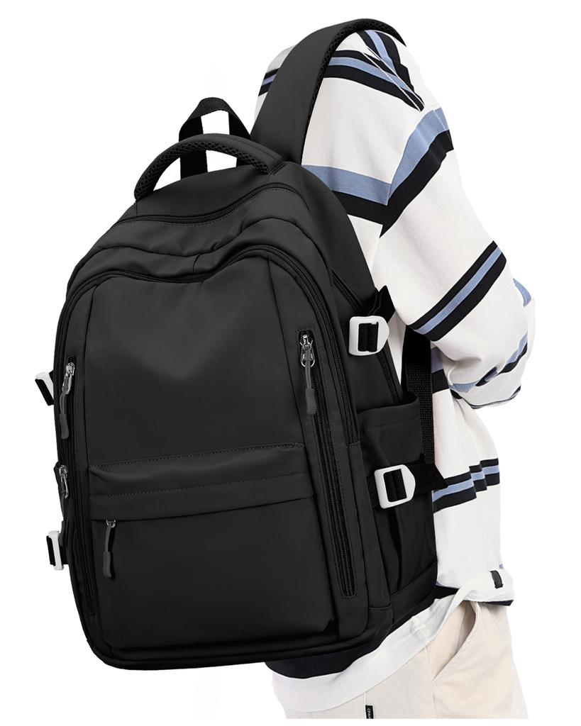 Simple School Backpack for Girls Boys Black College Student Bookbag Laptop Bag for High School